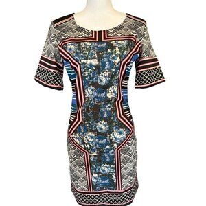 Jealous Tomato Women Dress SZ L Geometric Floral Print Short Sleeve Stretch NEW